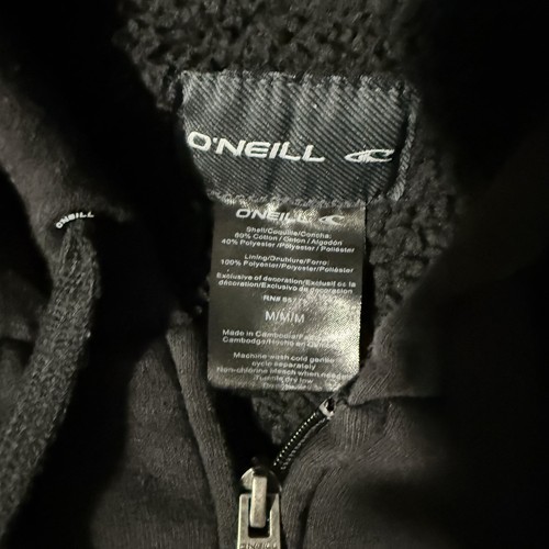 Oneill Hoodie Men M Black Full Zip Sherpa Lined Cargo Pockets Beach Surfing Y2K - Picture 2 of 7