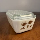 Vintage Pyrex 502 Refrigerator Dish With Lid Brown Kitchen Pattern Milk Glass
