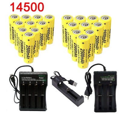 Lotto Batterie Ricaricabili 14500 Li-Ion – 2500 MAh 3,7V – Pile Per Torce E Dispositivi
