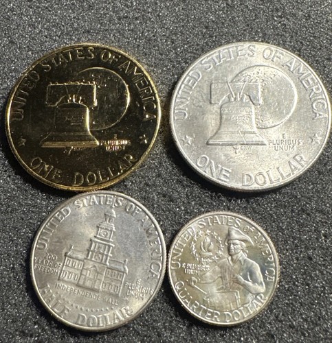U.S. 1776-1976 Bicentennial 4 Coin Set - quarter, 1/2 dollar & Dollar - D & P - Picture 2 of 10