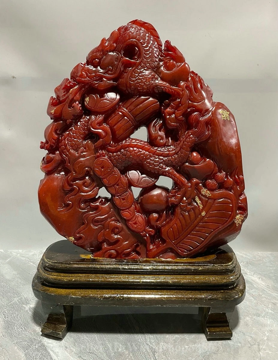 红色寿山石主中国风雕像、雕像| eBay