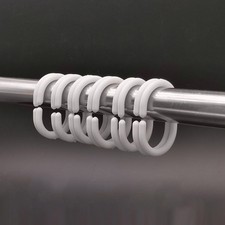 12 Pcs White Curtain Rings Hooks Bathroom Plastic Strong Pole Rail Guide Hanger