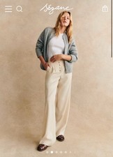 Sezane cesar ecru cream golden button up wide leg trouser pants 44 / 12