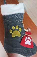 20 In Paw Print Monogram Christmas Stockings, Grey Velvet with White Super Soft
