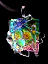 Dichroic Scuptured Fused Glass Pendant / Focal Piece / Handcrafed - TL Gallego 
