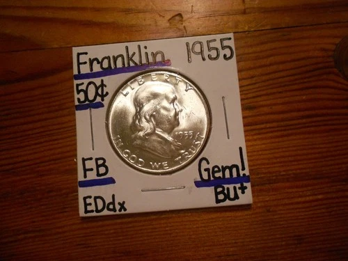 1955 silver Franklin Half Dollar GEM BU+ BEAUTY!! PQ!! FBL!!! TOUGH DATE!! #3