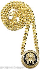 Pharaoh New Crystal Rhinestone Pendant with 30 Inch Cuban Necklace Egyptian 