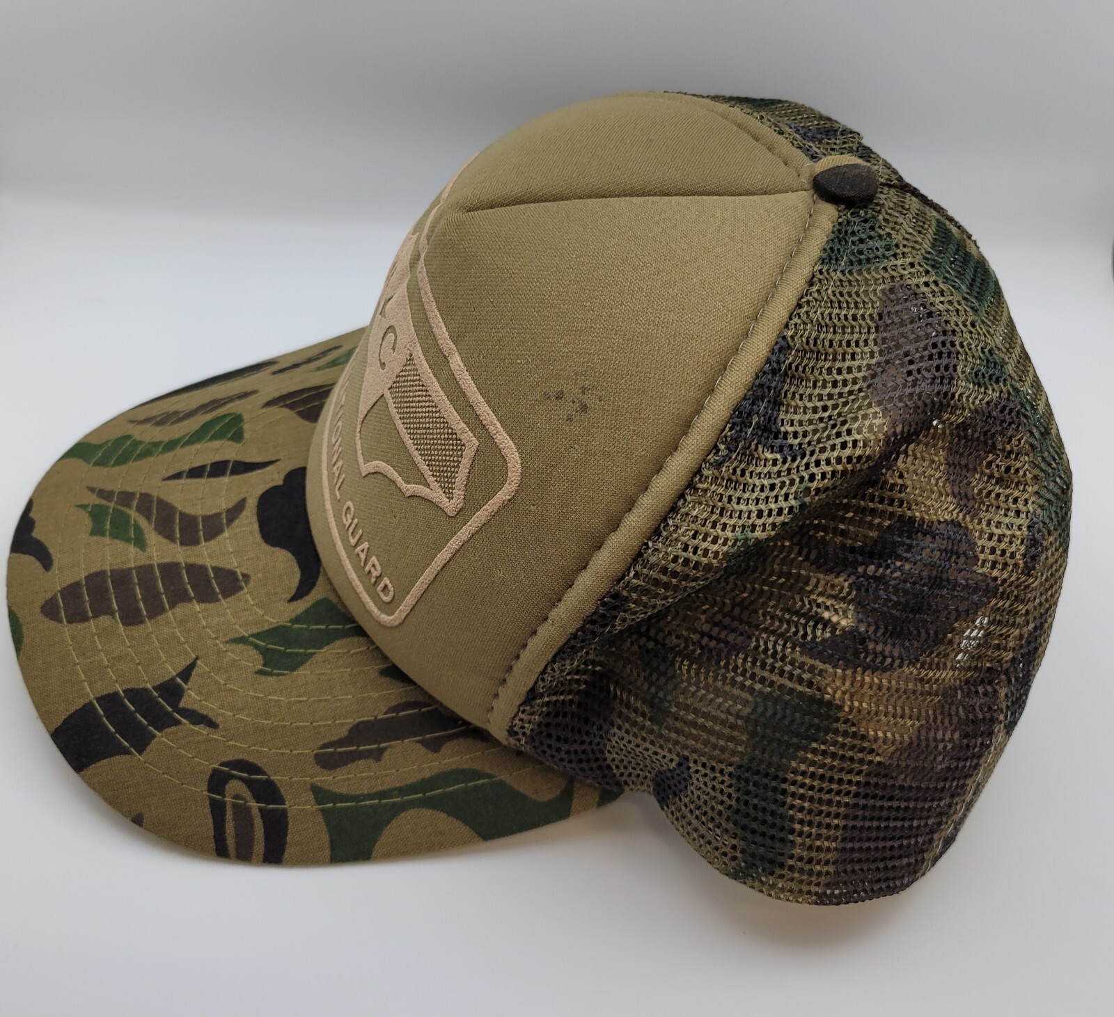 Vtg NC NATIONAL GUARD Army Camo Mesh Trucker Snapback USA Hat Cap North Carolina image 8