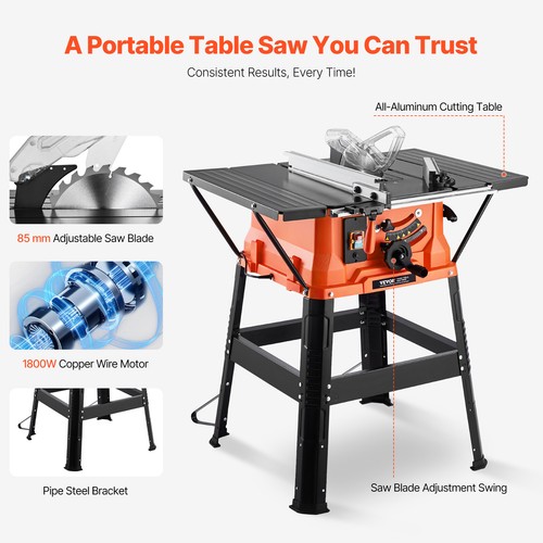 VEVOR Scie Circulaire sur Table avec Support Compacte 254 mm 1800 W 4800 tr/min - Foto 6 di 12