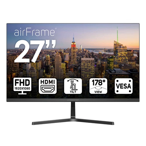 27" FHD Monitor, 1920x1080, 75hz,  VESA, Tilt, HDMI/VGA, Slim Bezel