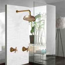 Antique Round Rainfall Shower Head Faucet Set 2 Handles Mixer Tap Wall Mounted