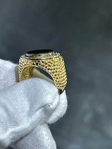 14k Yellow Gold Diamonds & Black Onyx Signet Halo Design Band Ring Size 7.75 - Picture 17 of 24