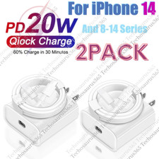 2 Pack 20W Super Fast Charger Type C For iPhone 14 13 12 11 Pro Max Xs XR 8 7 6