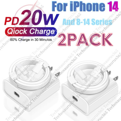 2 Pack 20W Super Fast Charger Type C For iPhone 14 13 12 11 Pro Max Xs XR 8 7 6 