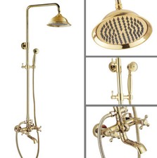 Modern Golden Brass Bathroom Rain Shower Faucet Set Bath Tub Mixer Tap 2gf383