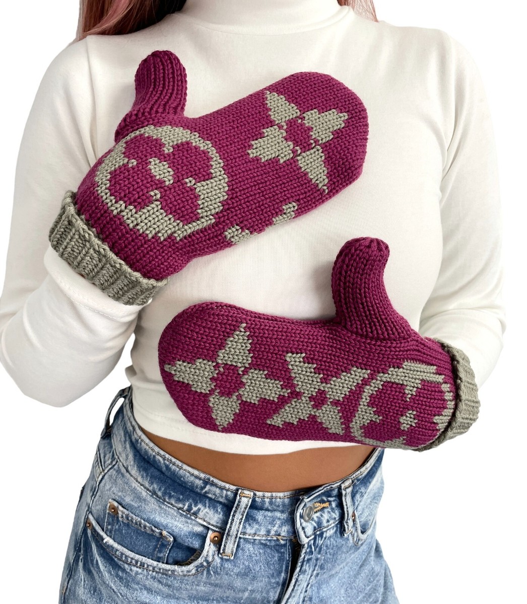 LOUIS VUITTON Vintage Big Monogram Logo Gloves #M Mittens Wool