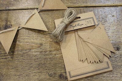 HEAVEN SENDS SET OF 20 BROWN BUNTING TAGS WITH STRING ~ KRAFT ~ CRAFT ~ PARTY