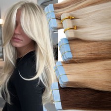 100g Tape In Remy Skin Weft 100 Human Hair Extensions THICK Full Head Invisible