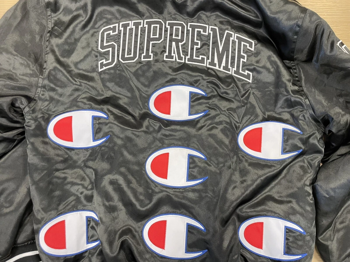 Supreme Champion Hooded Satin Varsity Jacket Size Small Black New