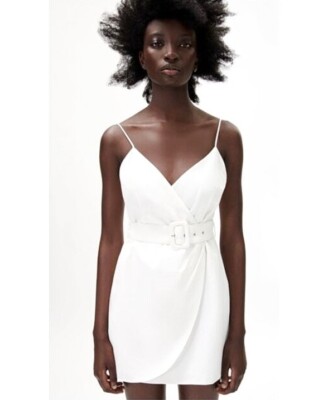 zara white linen dress with belt New ZARA Embroidered Midi Belted Shirt Dress White Size XS 8036/914