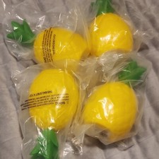 Tiki Bar Pineapple Cups Lot of 4 Plastic w/Straw Hole Yellow Fun Novelty 2 Piece
