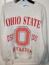 VINTAGE Ohio State Buckeyes Big All Over Spellout Sweatshirt L Decotex USA Made