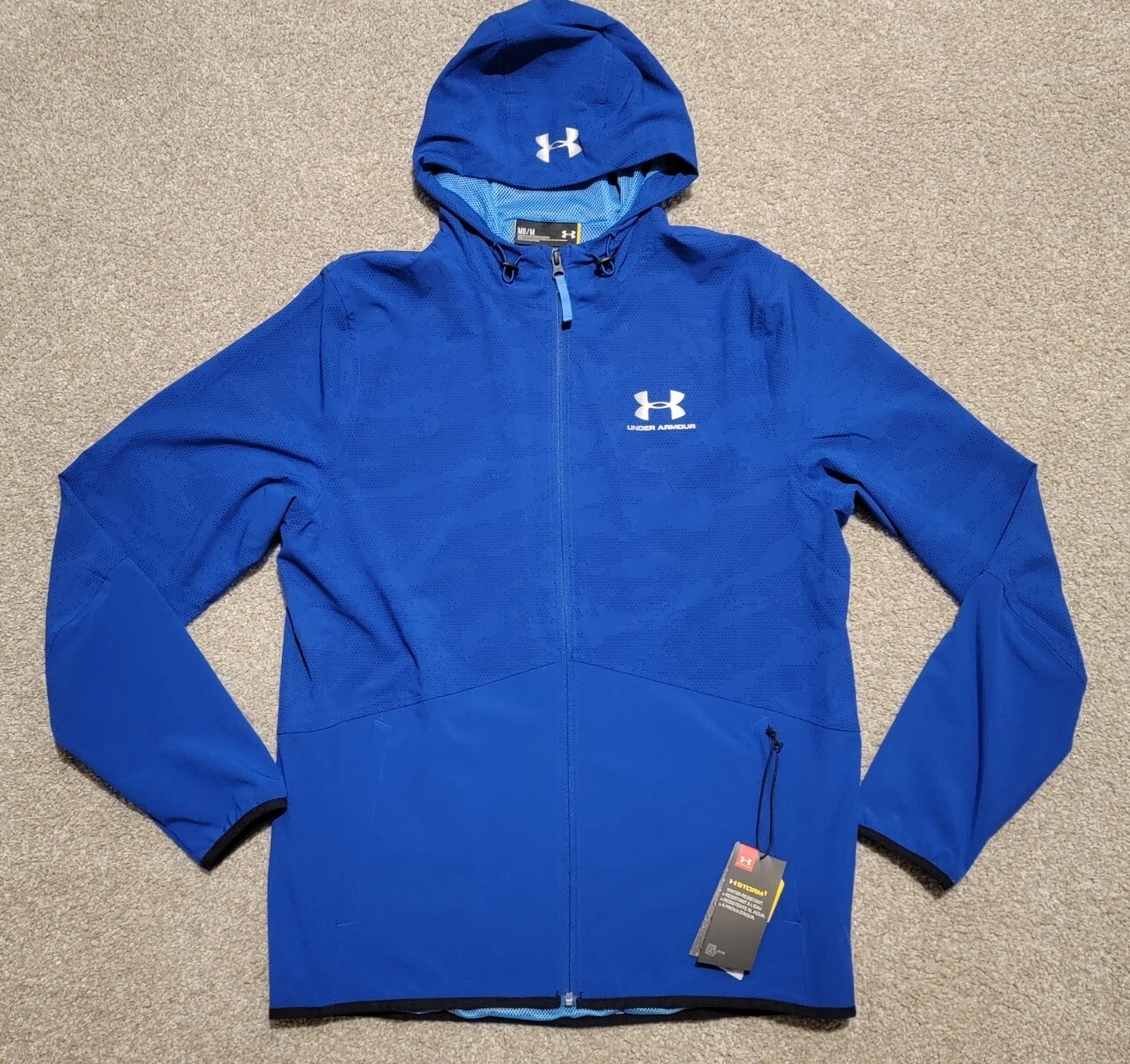 NEW UNDER ARMOUR Sportstyle Storm Hooded Lined Wind Jacket Mens Size Medium Blue