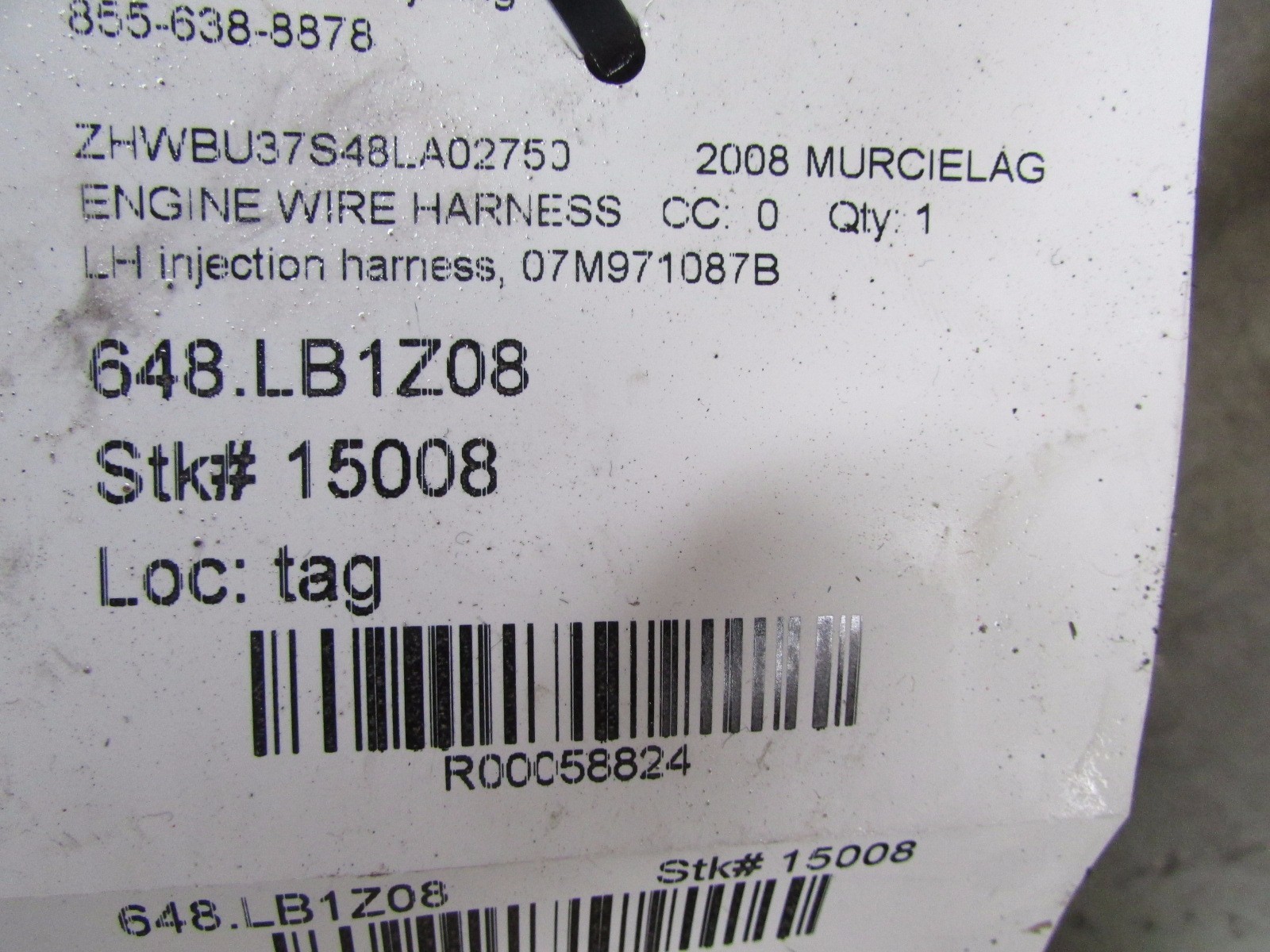 Lamborghini Murcielago LP640, LH Injection Harness, Used, P/N 07M971087B