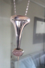 Finnish Modernist Silver & Rose Quartz Pendant Kupittaan Kulta Finland 1958
