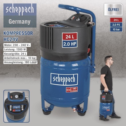 230V AIR COMPRESSOR OIL FREE 24 LT TANK VERTICLE DIRECT DRIVE SCHEPPACH HC24V - Picture 5 of 5