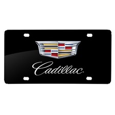 Cadillac Crest Dual Logo Color Uv Graphic Black Stainless Steel License Plate