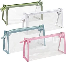 4PCS Clear Pencil Cases – Zipper Pen Pouches for Stationery, Travel & Makeup