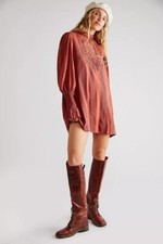 Free People FP One Vienna Mini Shift Dress Smocked Lace Oversized XS 274768