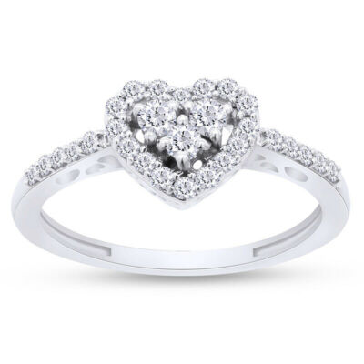 1/3 Ct Heart-Shaped Natural Diamond Frame Ring In 10K Solid White Gold