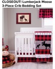 NEW Woodsy Mama Baby Moose Woods RED GRAY 3Piece Crib Bedding Set — photo 3