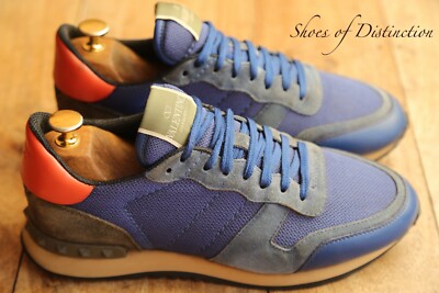 Valentino Rockstud Blau Leder Canvas Schuhe Turnschuhe Sneaker Herren UK 6 US 7