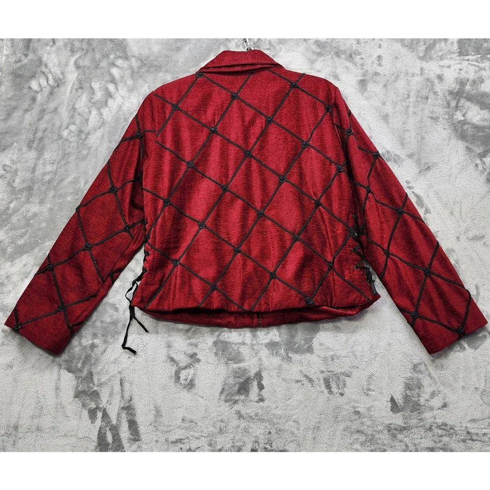 Chaqueta vintage ANAGE para mujer L roja pana bordada rosas laterales con cordones gótica Foto 4 de 4