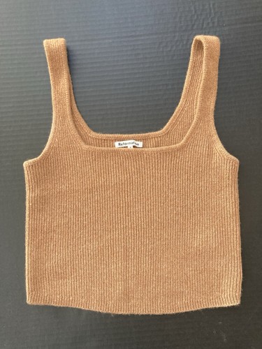 Reformation Top Square Neckline Tank Size SMALL Cashmere Cropped Sweater Brown - Picture 5 of 11