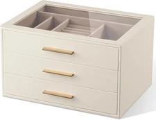 pickpiff Jewelry Box Organizer Case for Women: 3-Layer Storage White 
