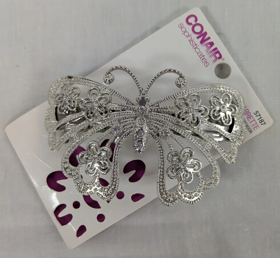 Clip de pasador de pelo vintage Conair Sophisticates mariposa y estrás astilla Foto 3 de 3