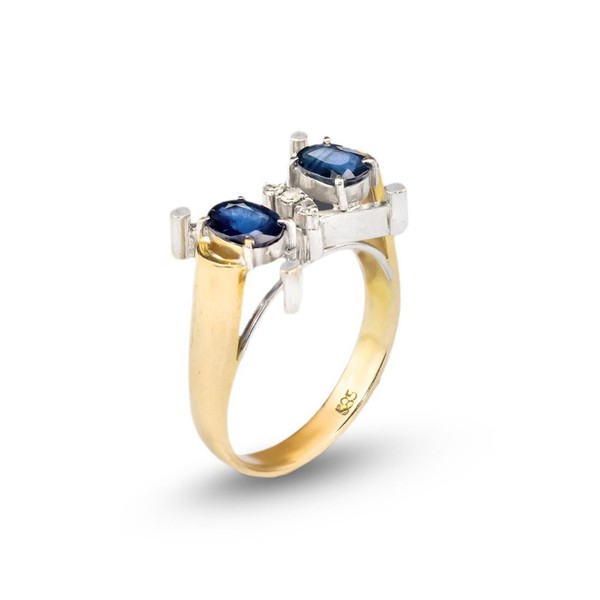 Retro Ring aus 585 Gold mit Saphiren und Brillanten