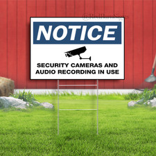 Security Camera And Audio Recording In Use Indoor Outdoor Yard Sign with metal s
