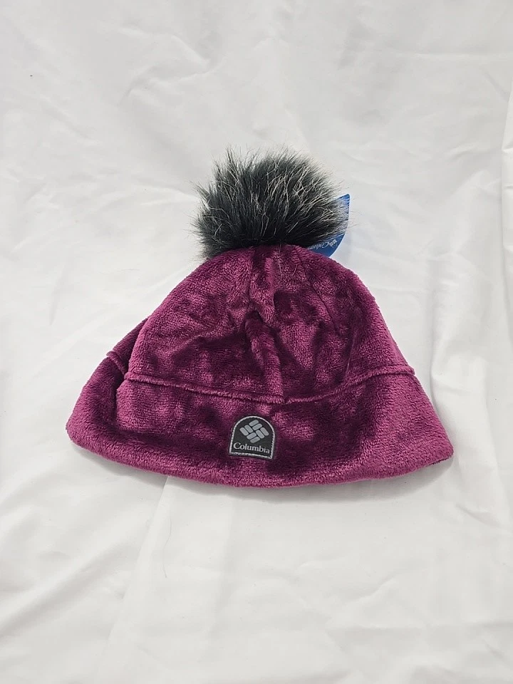 NWT Columbia Unisex Fire Side Plush Fleece Pom Pom Beanie Hat Cap Plum S/M