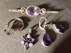 Vintage Sterling Silver Amethyst Earrings brooch Ring Pendant Jewelry Mix Lot-NR
