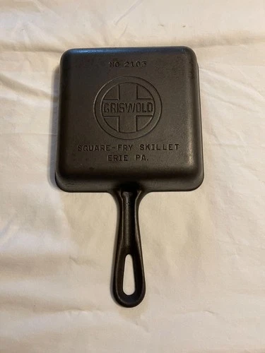 Vintage Rare Griswold No 3 (2103) Cast Iron Square-Fry Skillet Erie PA Antique