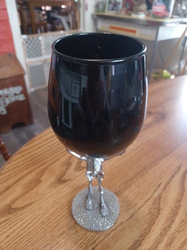 Halloween Set 2 Skeleton Wine Glass Goblets Silver Metal Stem Gothic Day of Dead - Picture 3 of 11