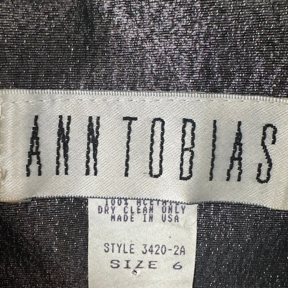 Conjunto de 6 Falda Blazer Vintage Ann Tobias Metálica Plateada EE. UU. 80 Peplum Power Suit Foto 3 de 4