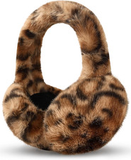 Womens Leopard Ear Muffs, Soft Winter Ear Covers Foldable Fluffy Ears Headband W