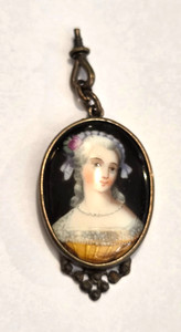 Antique Victorian Porcelain Mourning Brooch Pendant Pinchbeck