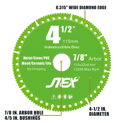 Indestructible Disc for Angle Grinder with 4-1/2 Inch Diameter, 7/8" Arbor, M... - Picture 2 of 6
